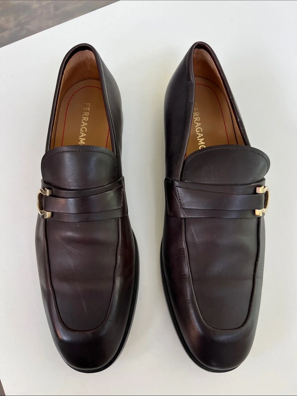 Ferragamo brown leather gold hardware loafers men’s size 10 dress shoes